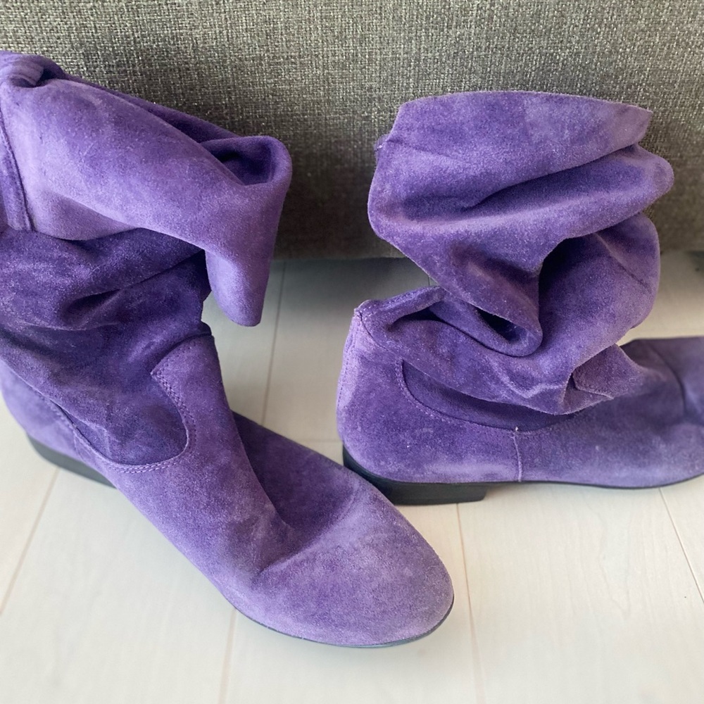 Vintage, Purple Genuine Suede Leather Slouchy Boots Size 9 - Picture 7 of 16